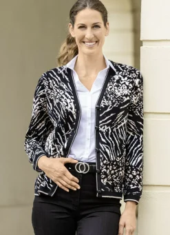 Pullover & Strickmode>Strickjacke in weichem Griff SCHWARZ-WOLLWEISS-CAMEL