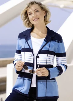 Pullover & Strickmode>Strickjacke mit dekorativen Details MARINE-AZURBLAU-WEISS