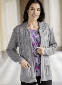 Pullover & Strickmode>Strickjacke mit dekorativem Strukturmix GRAU MELIERT