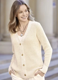Pullover & Strickmode>Strickjacke mit edlem Glitzer BEIGE-GOLDFARBEN