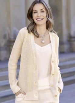 Pullover & Strickmode></noscript>Strickjacke mit edlem Glitzer BEIGE-GOLDFARBEN