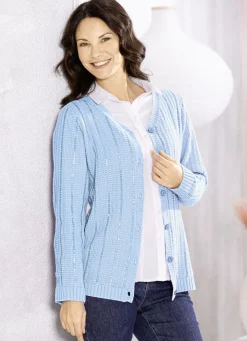 Abendmode|Pullover & Strickmode>Strickjacke mit edler Paillettenzier