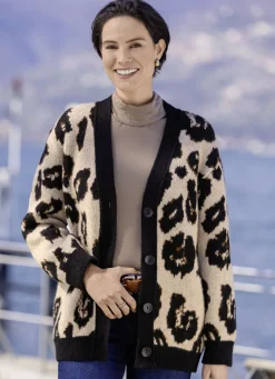 Laura Kent Pullover & Strickmode>Strickjacke mit flauschigem Griff BEIGE-SCHWARZ-BRAUN