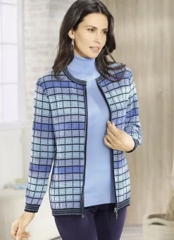 Pullover & Strickmode></noscript>Strickjacke mit grafischem Muster BLEU-MARINE-MULTICOLOR