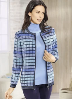 Pullover & Strickmode></noscript>Strickjacke mit grafischem Muster BLEU-MARINE-MULTICOLOR