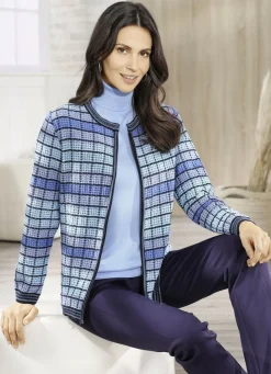 Pullover & Strickmode></noscript>Strickjacke mit grafischem Muster BLEU-MARINE-MULTICOLOR