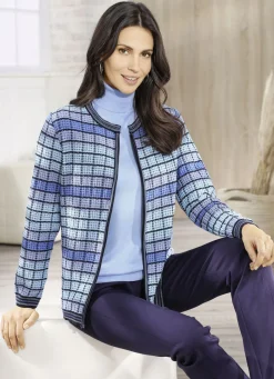 Pullover & Strickmode></noscript>Strickjacke mit grafischem Muster BLEU-MARINE-MULTICOLOR