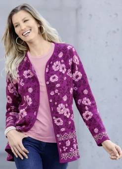 Pullover & Strickmode>Strickjacke mit Herzausschnitt FUCHSIA-ROSÉ-BORDEAUX