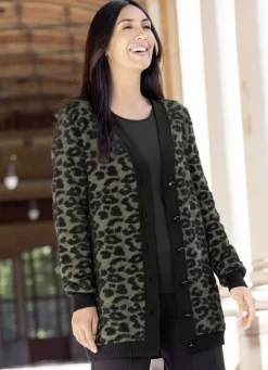 Laura Kent Pullover & Strickmode>Strickjacke mit hochwertigem haarigem Effektgarn OLIV-SCHWARZ