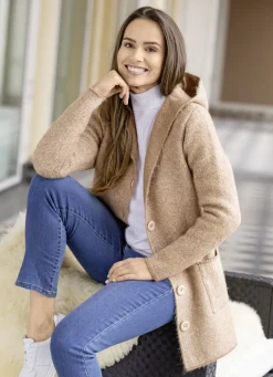 Pullover & Strickmode>Strickjacke mit Kapuze BEIGE MELIERT