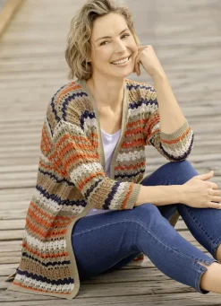 Pullover & Strickmode>Strickjacke mit nachhaltig recycelter Baumwolle OLIV-ORANGE-MULTICOLOR