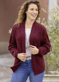 Pullover & Strickmode>Strickjacke mit Perlfangakzenten BORDEAUX