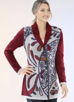 Pullover & Strickmode></noscript>Strickjacke mit platziertem Jacquard-Dessin WEINROT