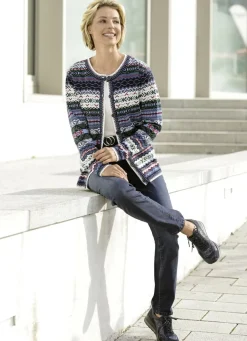 Pullover & Strickmode></noscript>Strickjacke mit Schurwolle JEANSBLAU-GRÜN-MULTICOLOR