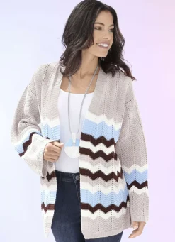 Pullover & Strickmode>Strickjacke mit Struktur SAND-BLEU-MULTICOLOR