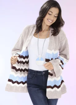 Pullover & Strickmode></noscript>Strickjacke mit Struktur SAND-BLEU-MULTICOLOR