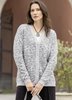 Pullover & Strickmode>Strickjacke mit Tierfellmuster GRAU-HELLGRAU