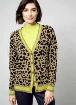 Pullover & Strickmode>Strickjacke mit Tierfell-Optik CAMEL-SCHWARZ-LIMETTE