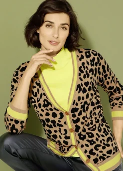 Pullover & Strickmode></noscript>Strickjacke mit Tierfell-Optik CAMEL-SCHWARZ-LIMETTE