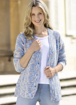 Pullover & Strickmode>Strickjacke mit tollem Melange-Effekt BLAU-ORANGE-WEISS