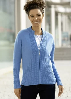 Pullover & Strickmode>Strickjacke mit Zopfmuster AZURBLAU