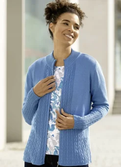 Pullover & Strickmode></noscript>Strickjacke mit Zopfmuster AZURBLAU