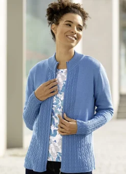 Pullover & Strickmode></noscript>Strickjacke mit Zopfmuster AZURBLAU
