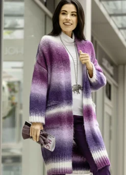 Pullover & Strickmode>Strickmantel aus flauschigem Effektgarn LILA-BEERE-ECRU