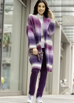 Pullover & Strickmode></noscript>Strickmantel aus flauschigem Effektgarn LILA-BEERE-ECRU