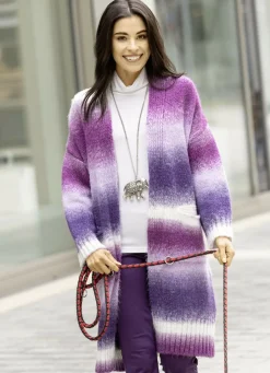 Pullover & Strickmode></noscript>Strickmantel aus flauschigem Effektgarn LILA-BEERE-ECRU