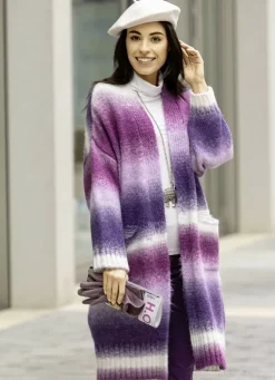 Pullover & Strickmode></noscript>Strickmantel aus flauschigem Effektgarn LILA-BEERE-ECRU