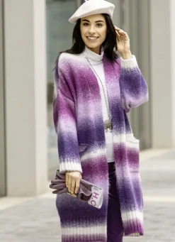 Pullover & Strickmode></noscript>Strickmantel aus flauschigem Effektgarn LILA-BEERE-ECRU