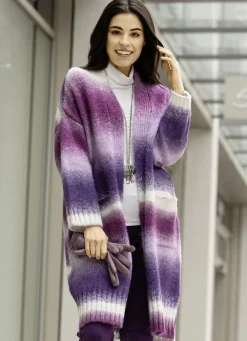 Pullover & Strickmode></noscript>Strickmantel aus flauschigem Effektgarn LILA-BEERE-ECRU