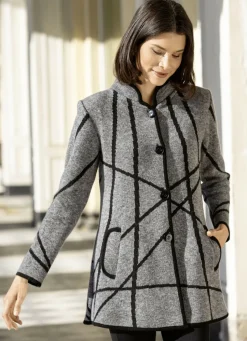 Pullover & Strickmode>Strickmantel in Jacquard-Dessin GRAU MELIERT-SCHWARZ