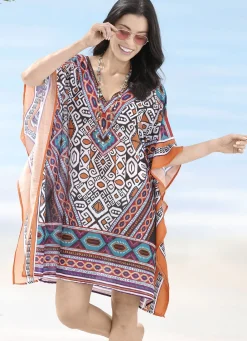 SUNFLAIR Bade- & Strandmode|Kleider>Tunika mit platziertem Druckdessin, leicht transparent MULTICOLOR