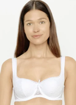 SUSA Damenwäsche|Wäsche>Dirndl-BH mit floraler Elastikspitze im Vorderteil WEISS