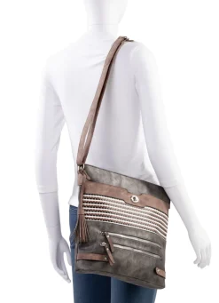 Taschen></noscript>Tasche mit teilweise glitzernden Flechtdurchzügen