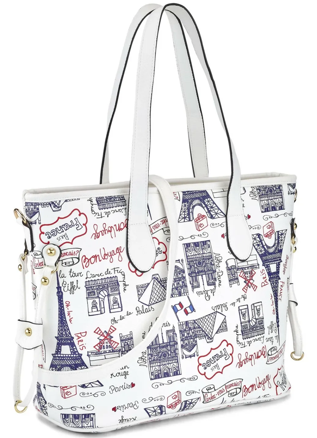 Taschen>Tasche mit verspieltem Reise-Druckmotiv WEISS-BUNT
