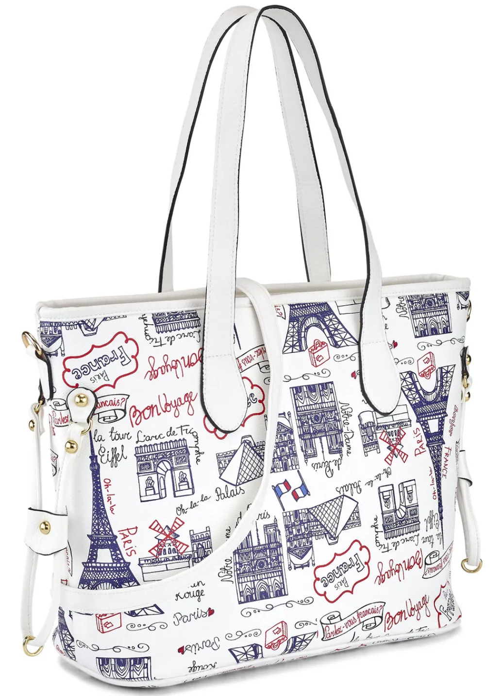 Taschen>Tasche mit verspieltem Reise-Druckmotiv WEISS-BUNT