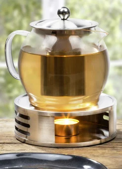 Haushaltshelfer>Tee-Set mit Stövchen aus Edelstahl SILBER