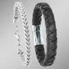 Herren-Modeschmuck>2-teiliges Armband-Set aus Edelstahl und Leder