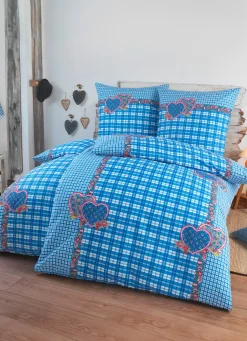 DOBNIG Heimtextilien>4-teiliges Bettwäsche-Set mit rustikalem Karodessin