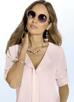 Damen-Modeschmuck>3-teiliges Schmuck-Set mit Perlen und Kugeln ROSÉ-GRAU-WEISS