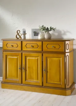 Möbel>Teilmassive Kommode, 3-türig, mit Metallgriffen EICHE