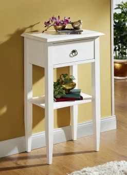 Möbel>Teilmassiver Beistelltisch mit Schubade und Ablage