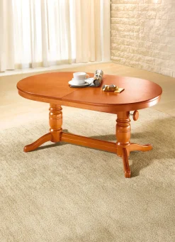 Möbel>Teilmassiver Couchtisch mit gedrechseltem Tischgestell KIRSCHBAUM