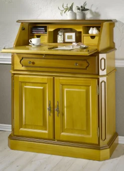 Möbel>Teilmassiver Sekretär mit Metallgriffen EICHE