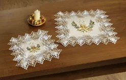 Tischdecken>Tisch- und Raumdekoration mit weihnachtlichen Kerzenmotiven ECRU-BUNT