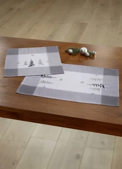 Weihnachtliche Dekorationen|Tischdecken>Tisch- und Raumdekoration in Leinenoptik WEISS-GRAU