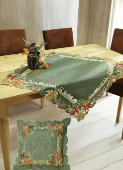 Dekoration|Heimtextilien></noscript>Tisch- und Raumdekoration mit Herbstlaub-Stickereien GRÜN